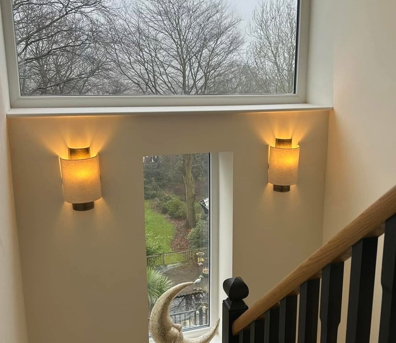 Staircase wall lighting installed as part of a full house rewire in Yeadon, Leeds.