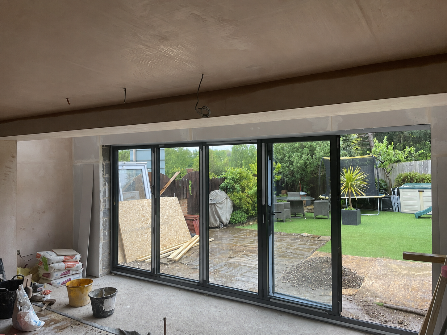 Electrical installation during the construction of the kitchen and dining extension in Wakefield.