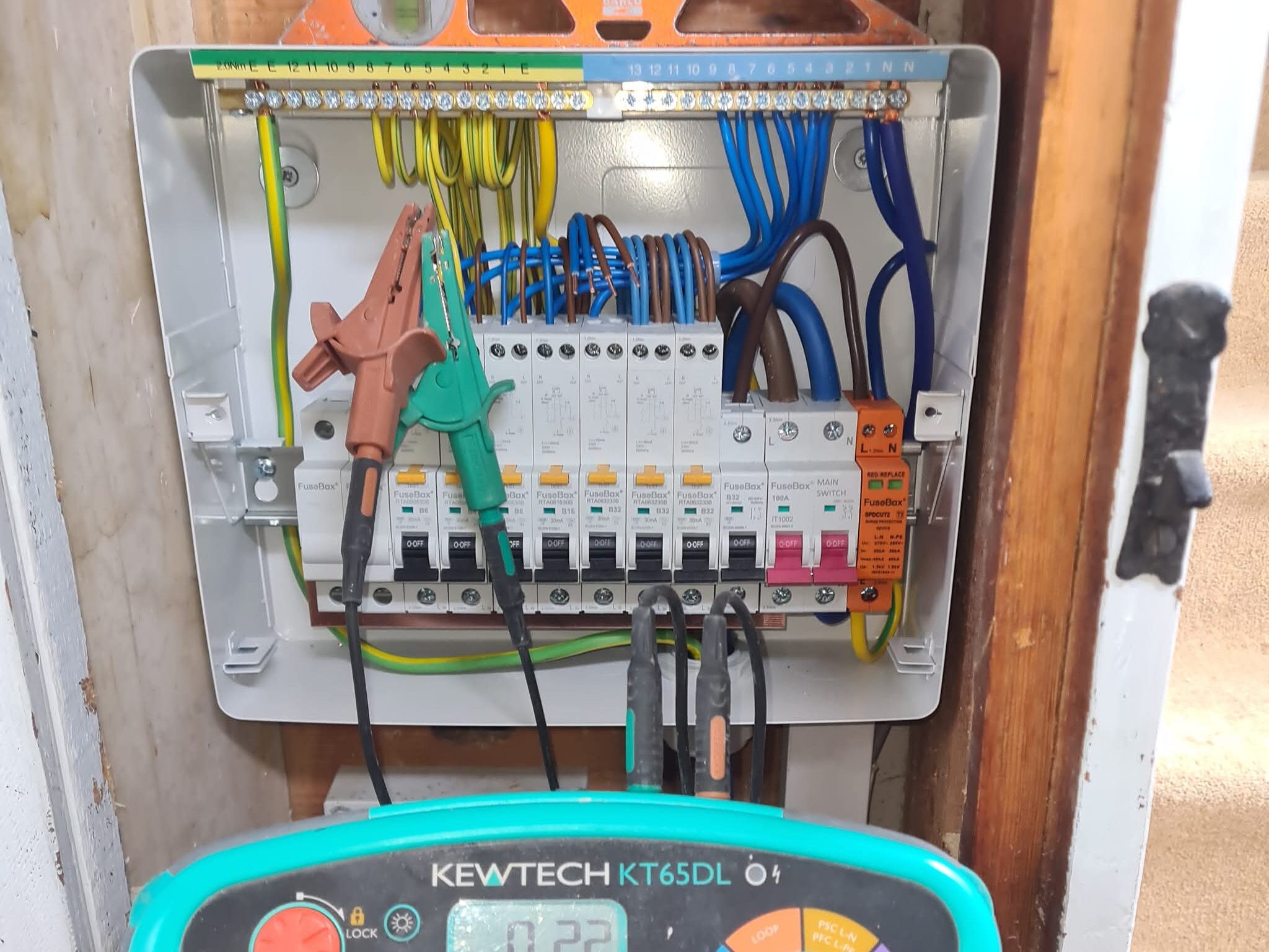 Electrical Testing and inspection carried out on a domestic fuseboard by a qualified electrician in Leeds